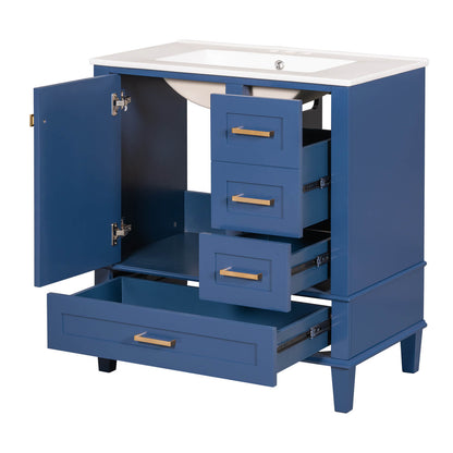 30 inch navy blue solid wood vanity with white countertop