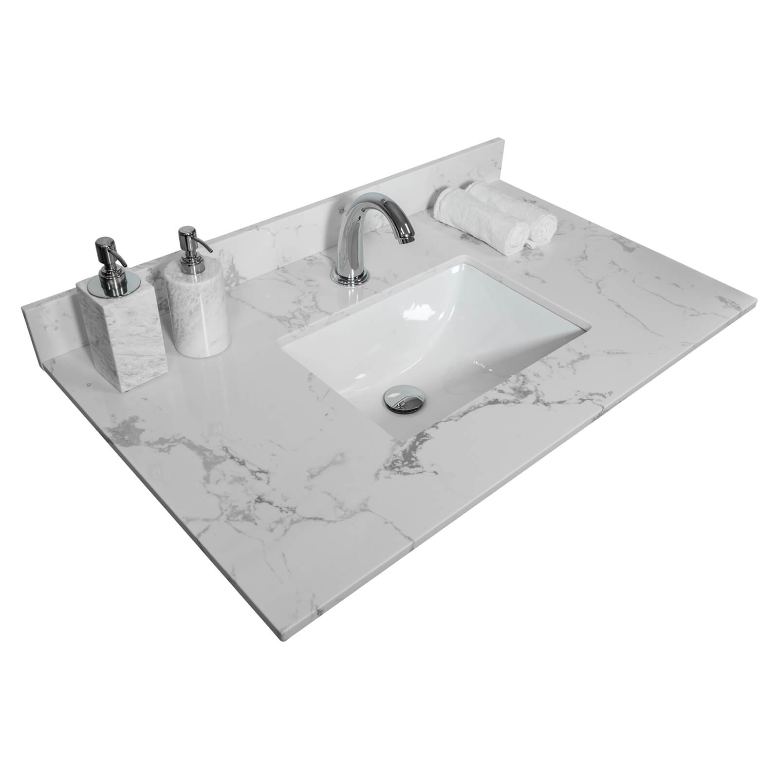 31 inch x 22 inch undermount ceramic sink with integrated Carrara marble top