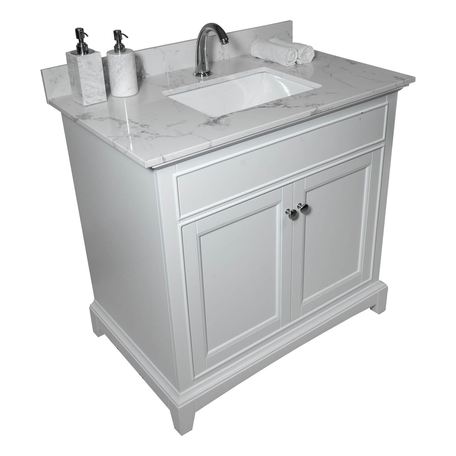 31 x 22 undermount ceramic sink with integrated marble top installed picture