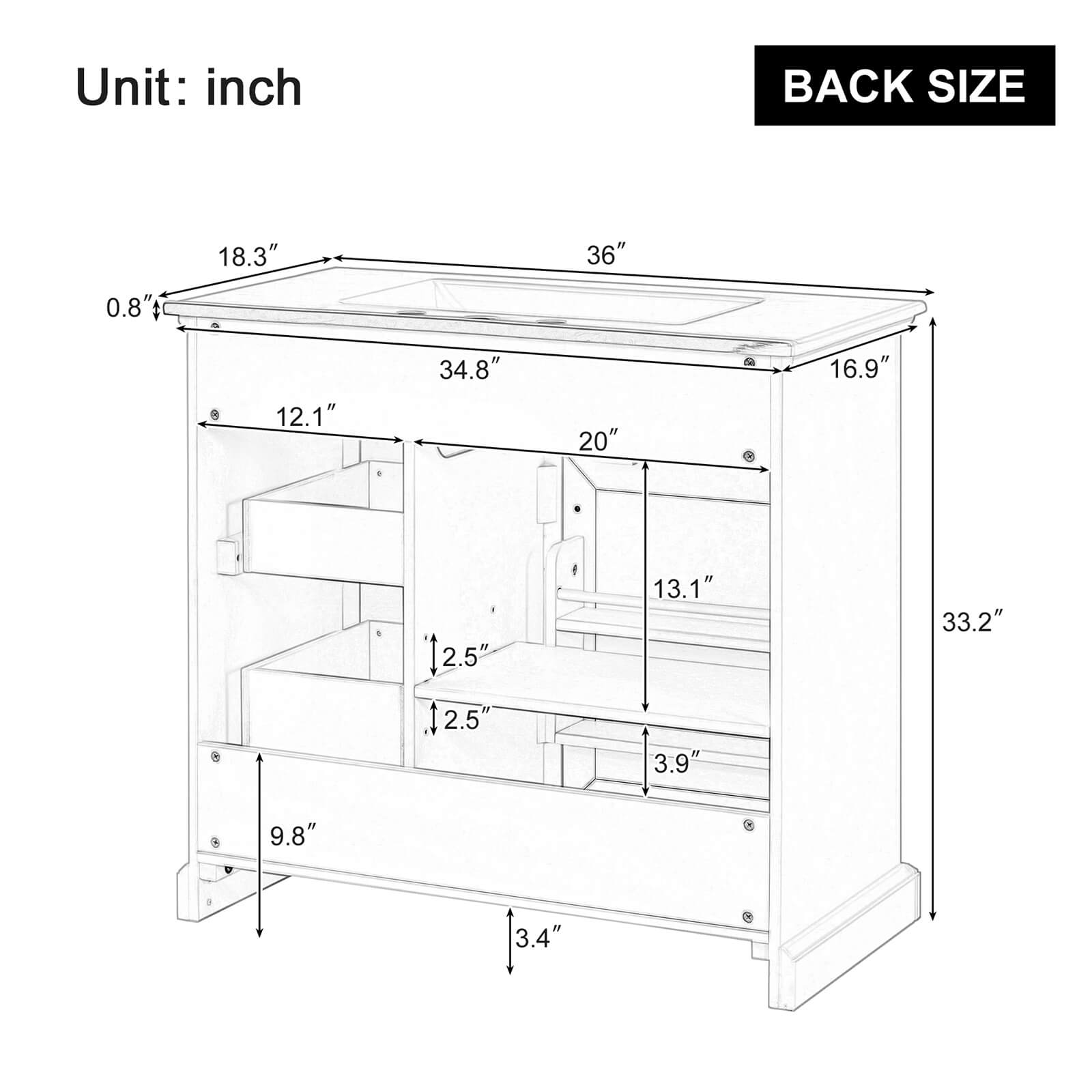 36 Grey Green Bathroom Vanity Back Dimensions with Rubberwood Frame