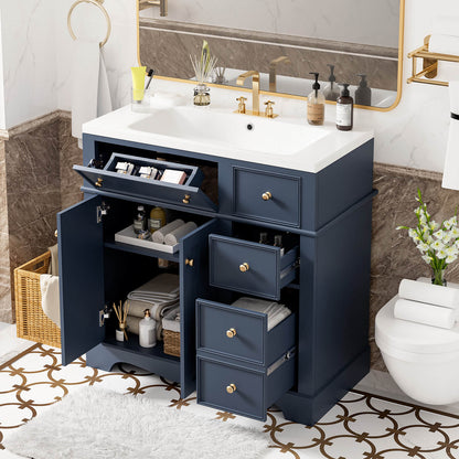 36 IN Blue Freestanding Bathroom Vanity with Right Side Drawer and Undermount Sink