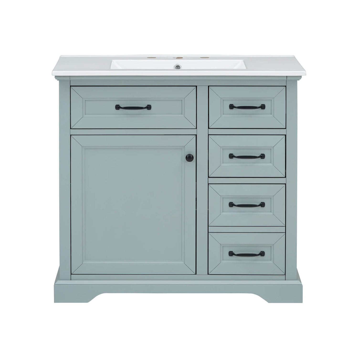 36 Inch Gray Green Freestanding Bathroom Vanity with Rubberwood Frame _ Front View