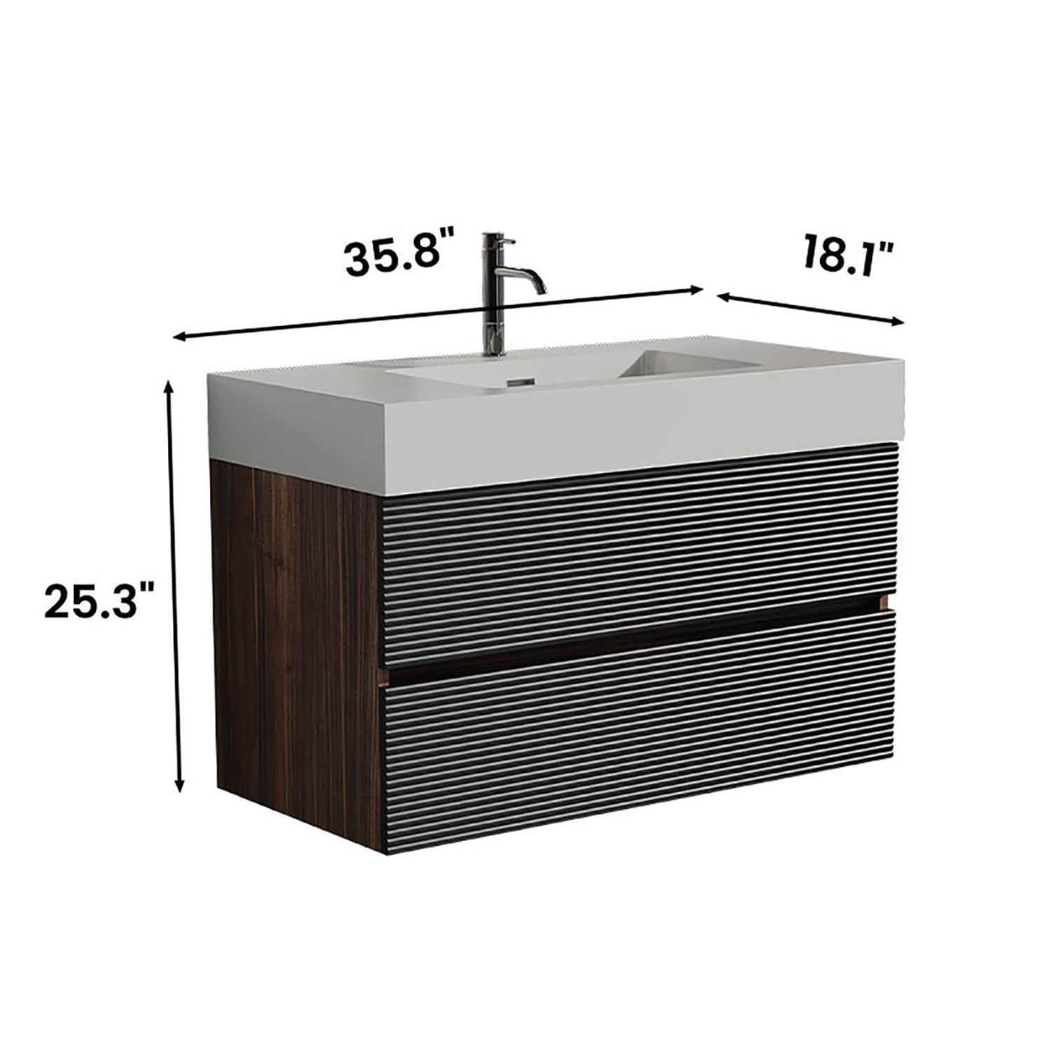 36 Inch Slatted Floating Bathroom Vanity Dimensions Specifications