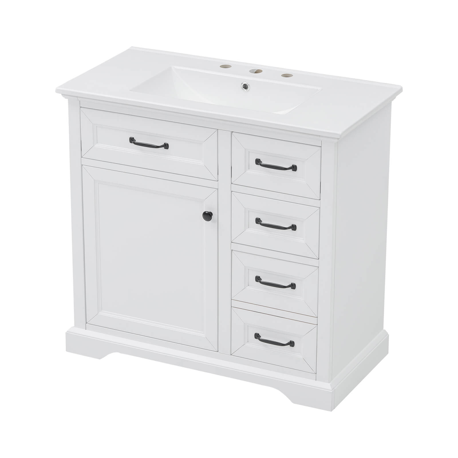 36 Inch White Vanity with Rubberwood Frame for Stylish Bathroom Storage