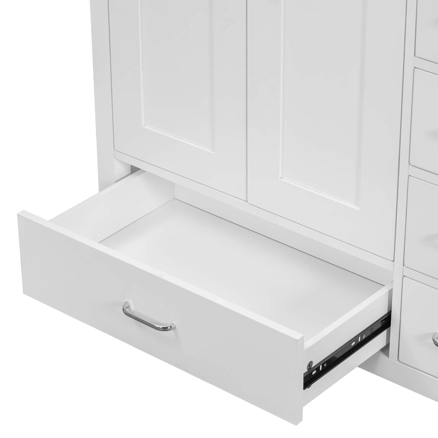 36 White Bathroom Vanity Bottom Drawer Detail on Right Side with Drawers