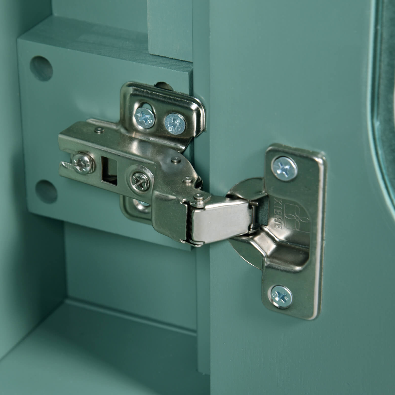 36 in Bathroom Vanity with Water Ripple Glass Door Hinge Detail