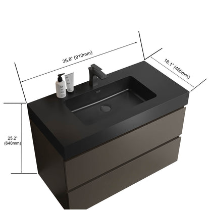 36 in Grey Bathroom Vanity with Integrated Black Basin Dimensions