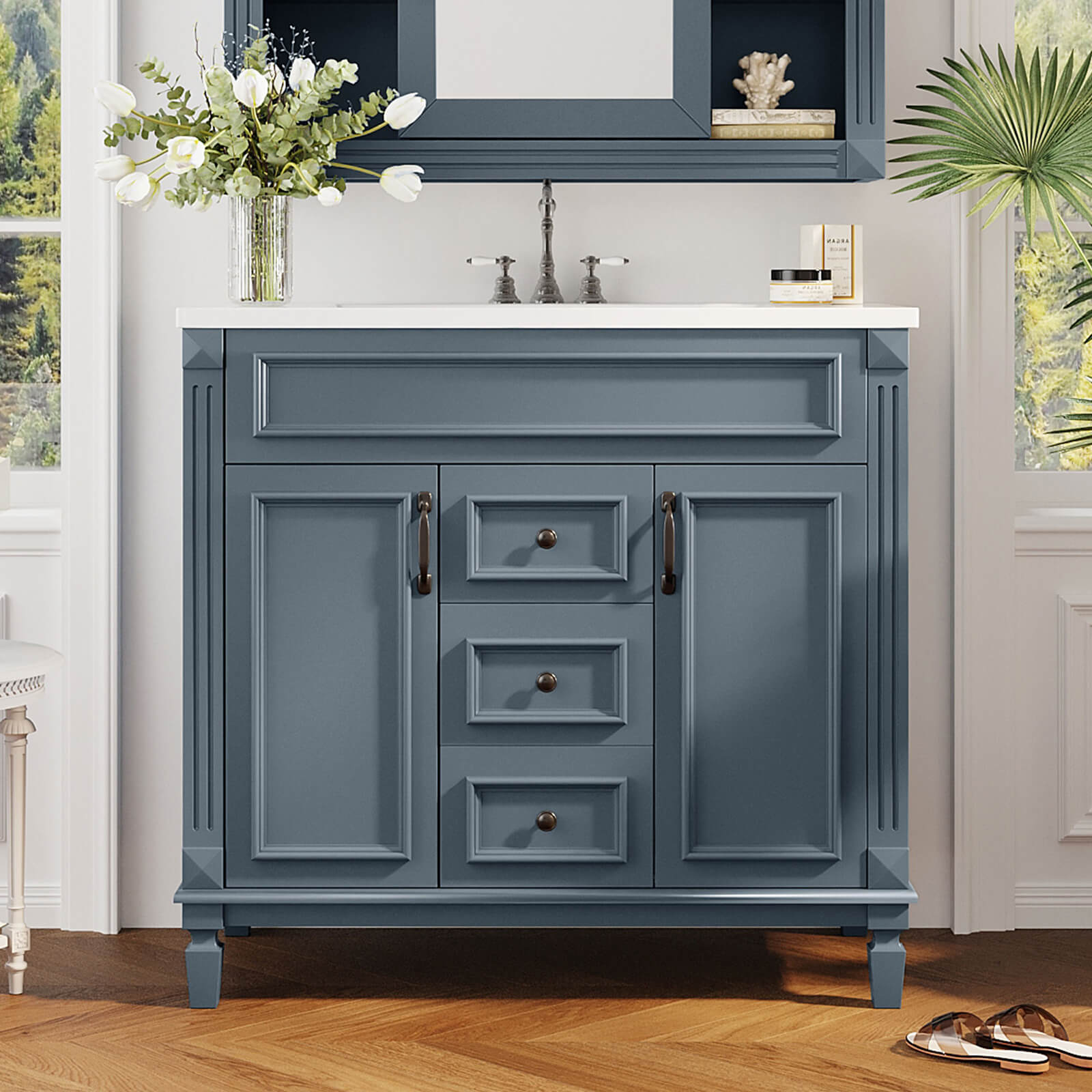 36 in Modern Blue Floor Standing Bathroom Vanity