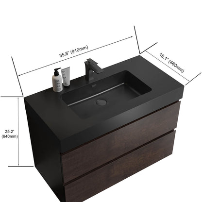 36 in Walnut Bathroom Vanity with Integrated Black Vanity Dimensions
