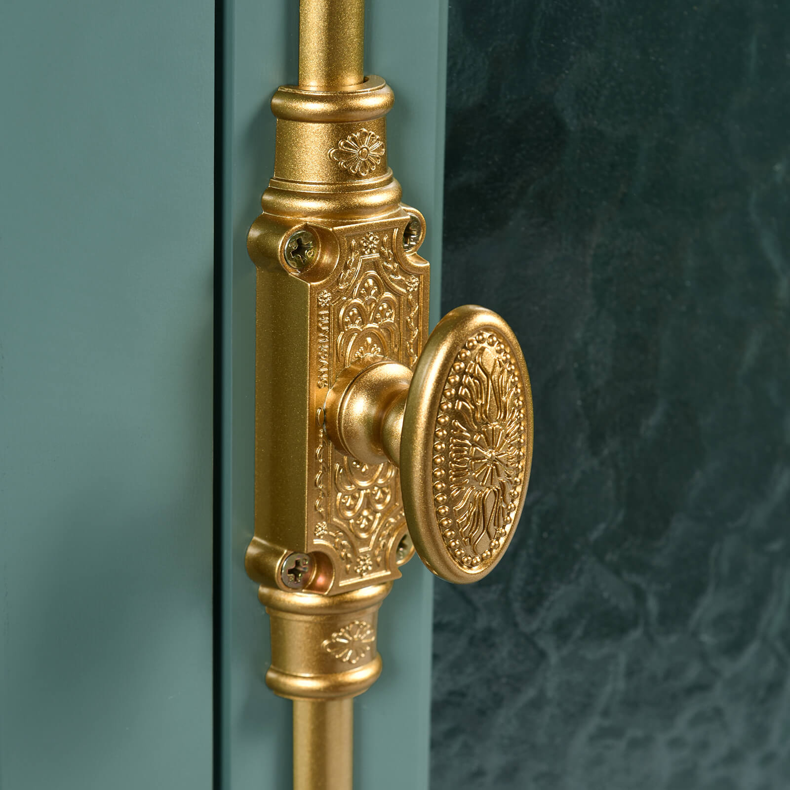 36 in bathroom vanity with water ripple glass door handle detail