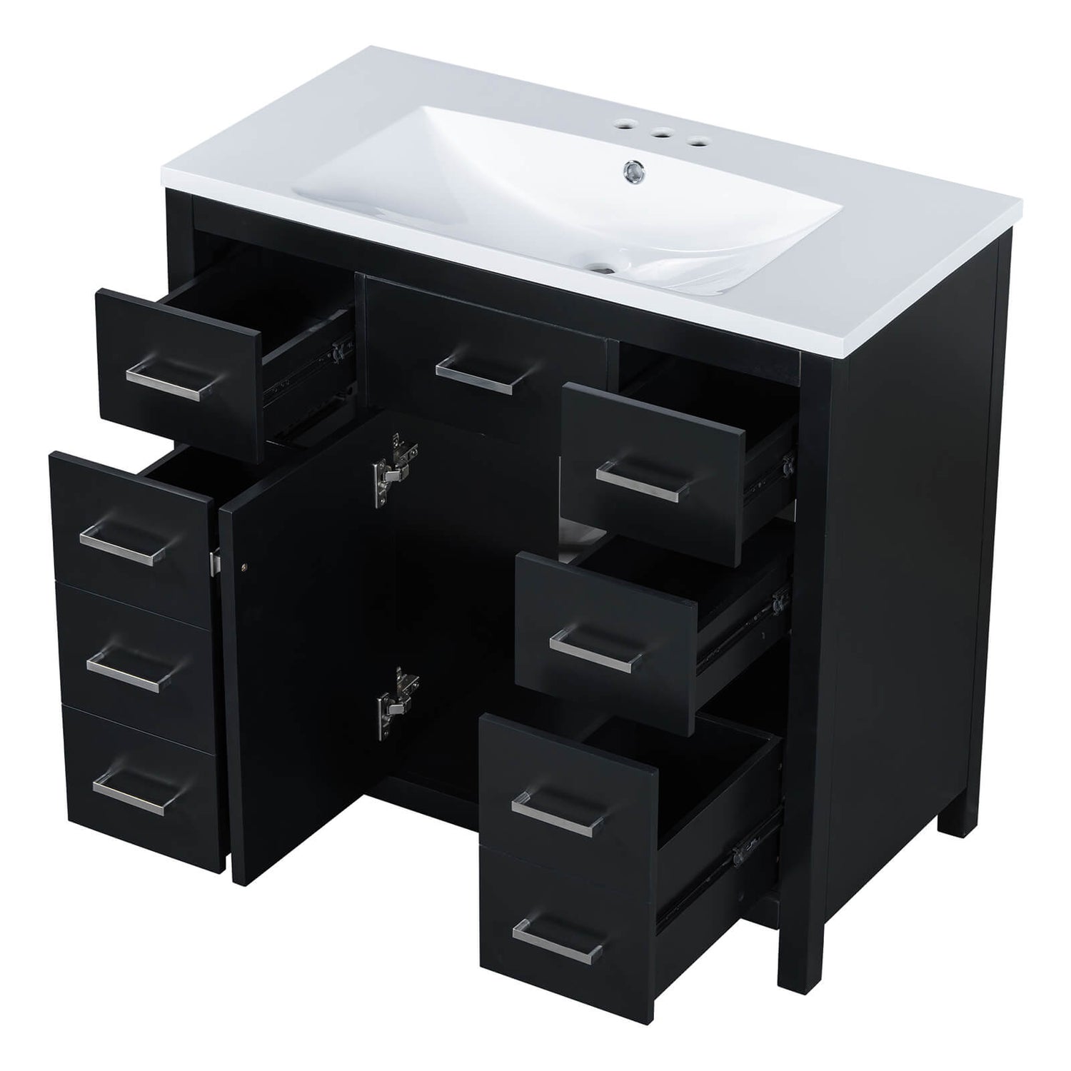 36 inch Black Bathroom Vanity with 6 Drawers Details