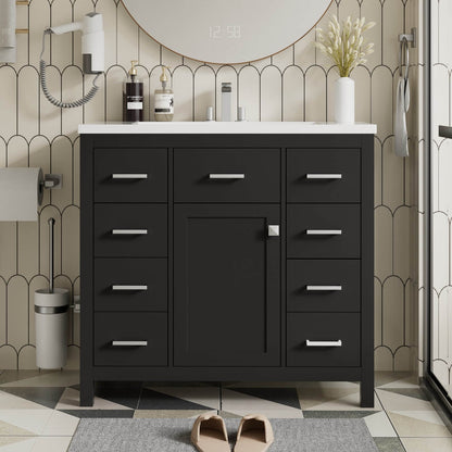 36 inch Black Bathroom Vanity with 6 Drawers