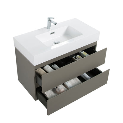 36 inch Gray Vanity with Sleek White Sink Design