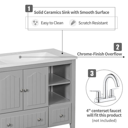 36&quot; Gray Bathroom Vanity with Ceramic Sink