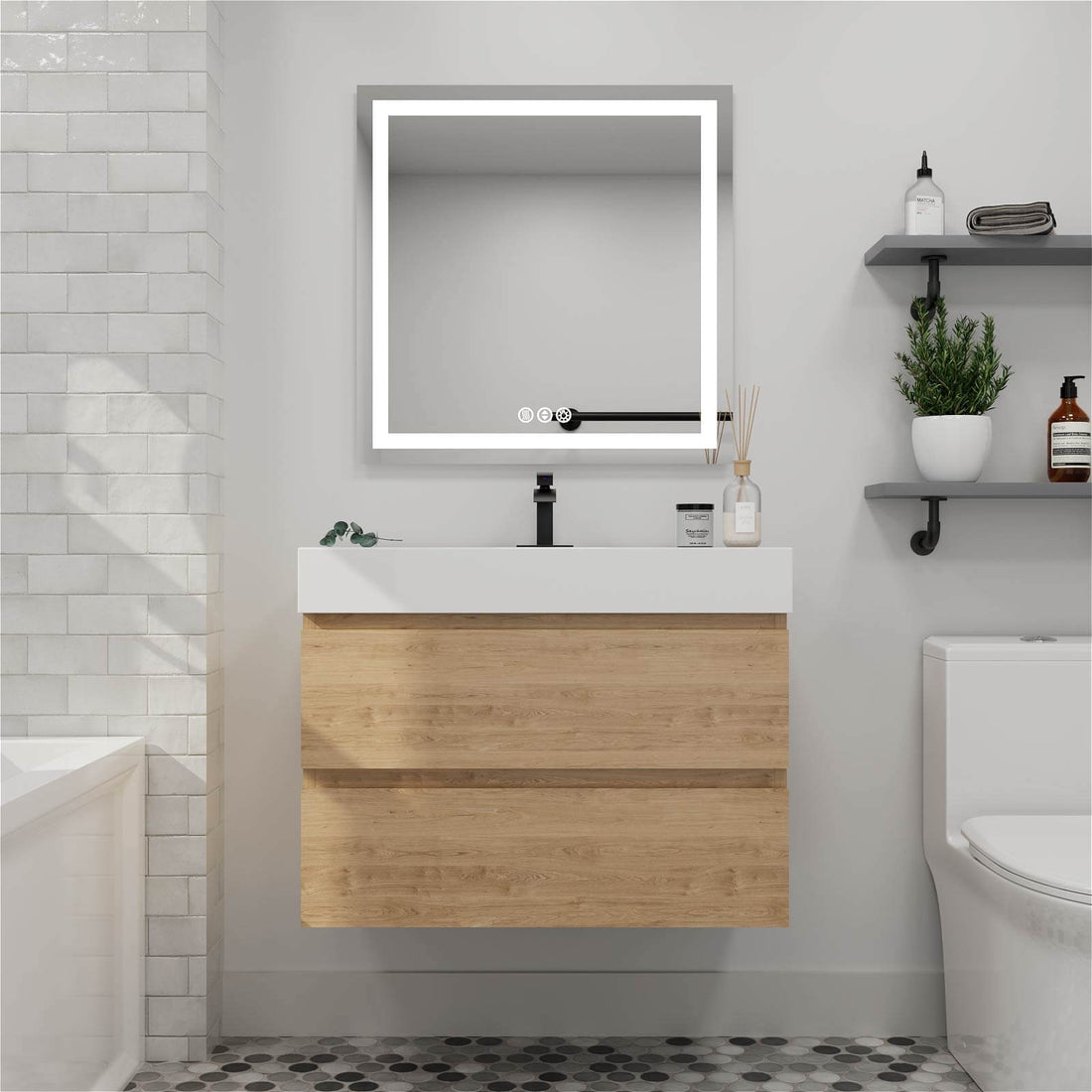 36 inch Oak Vanity with White Single Sink
