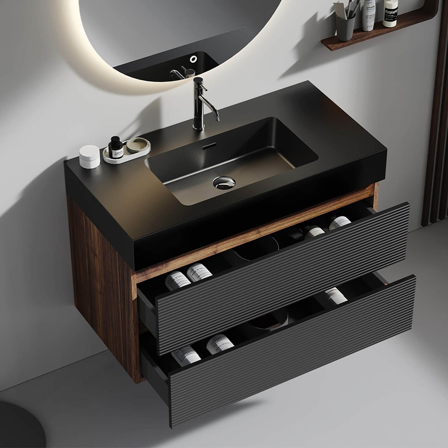 36 inch Slatted Floating Bathroom Vanity