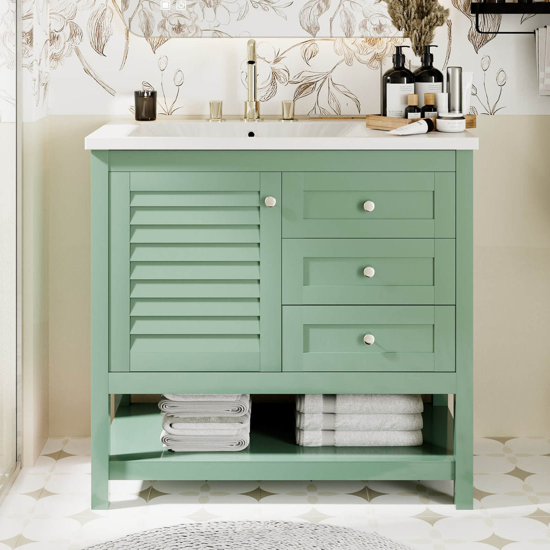 36 inch Vanity with Louvered Doors and Open Bottom