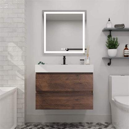 36 inch Walnut Vanity with White Single Sink