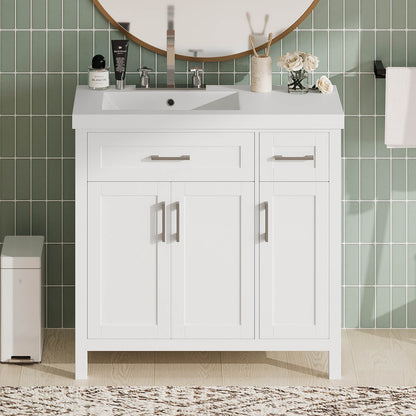 36 inch White Bathroom Vanity with Left Offset Sink