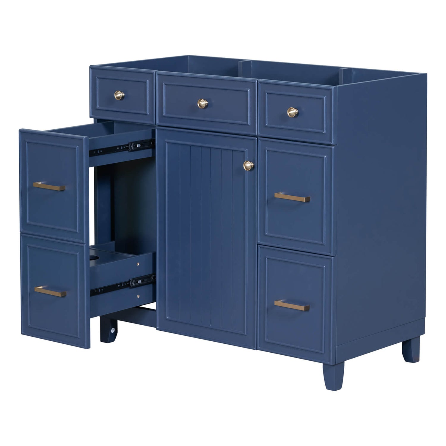 36 inch blue bathroom vanity cabinet with four drawers for modern bathrooms