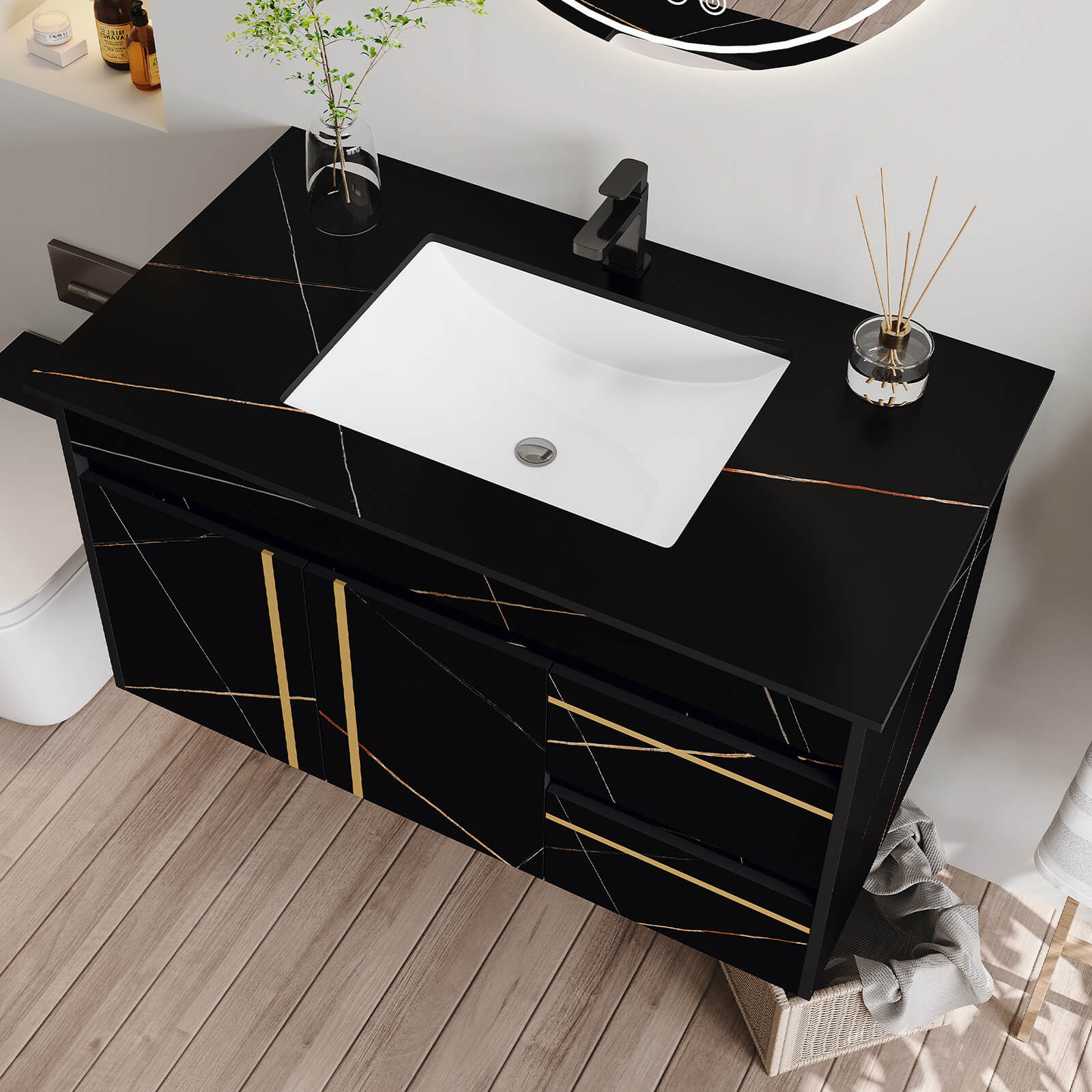 36 inch floating bathroom vanity with marble countertop and undermount sink