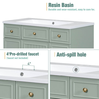 36 inch green bathroom vanity sink with integrated resin sink