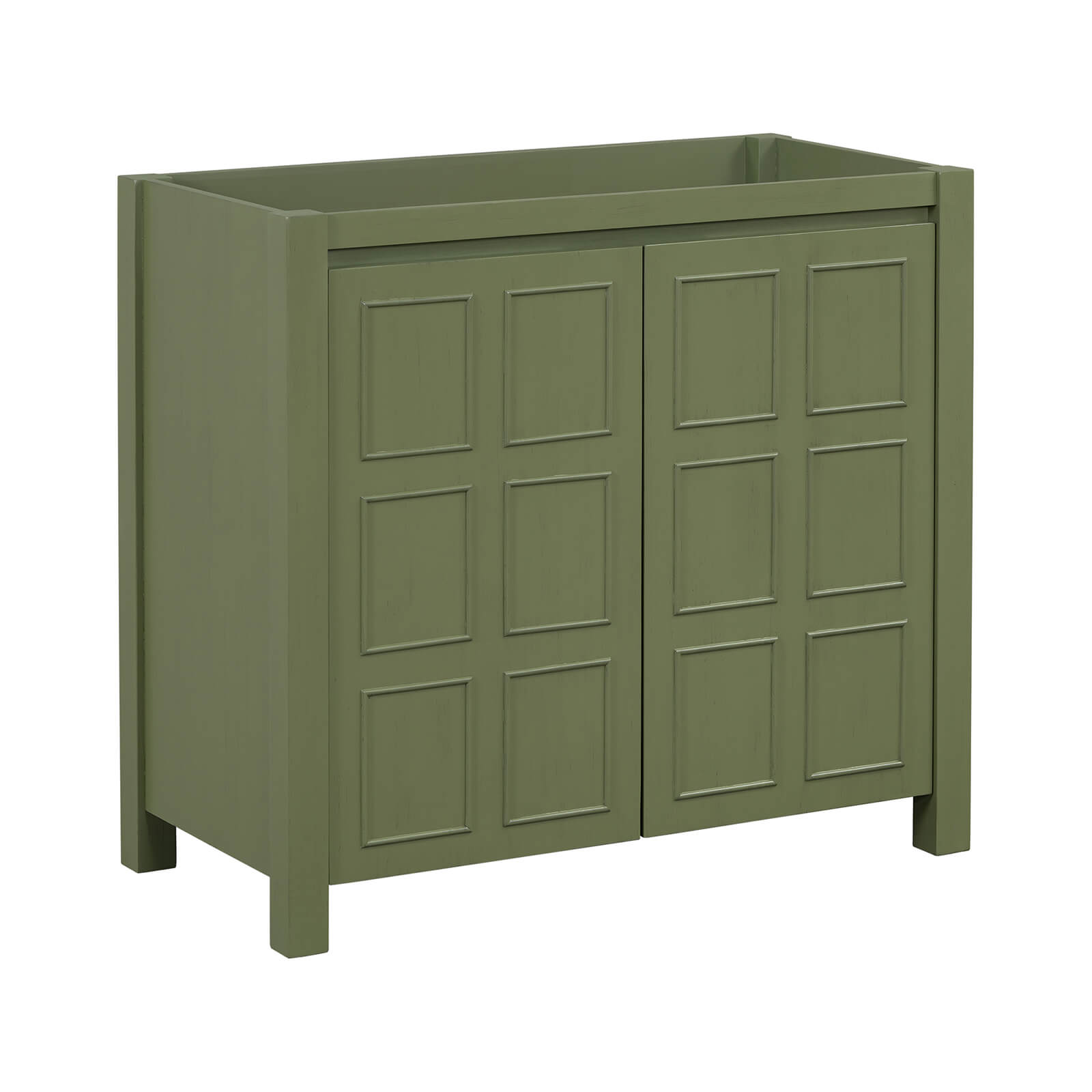 36 inch olive green bathroom vanity with grid patterned doors and solid wood frame_ no top included