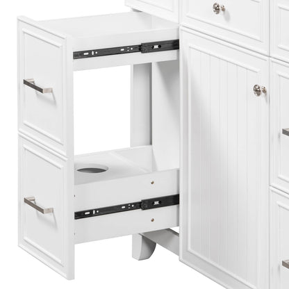 36 inch white vanity with clean lines and ample storage for bathroom essentials