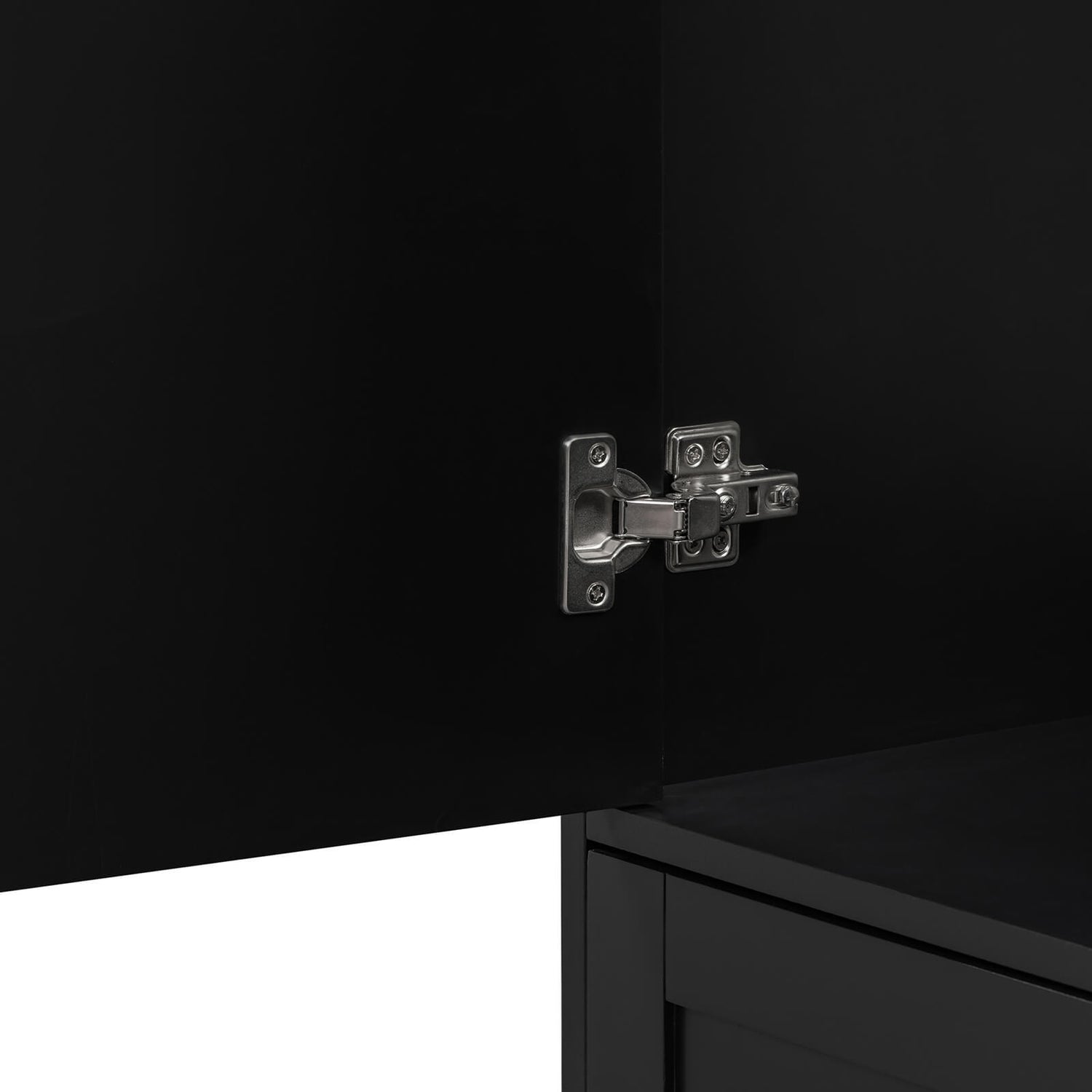 36-inch black vanity featuring smooth-gliding drawers with USB charging