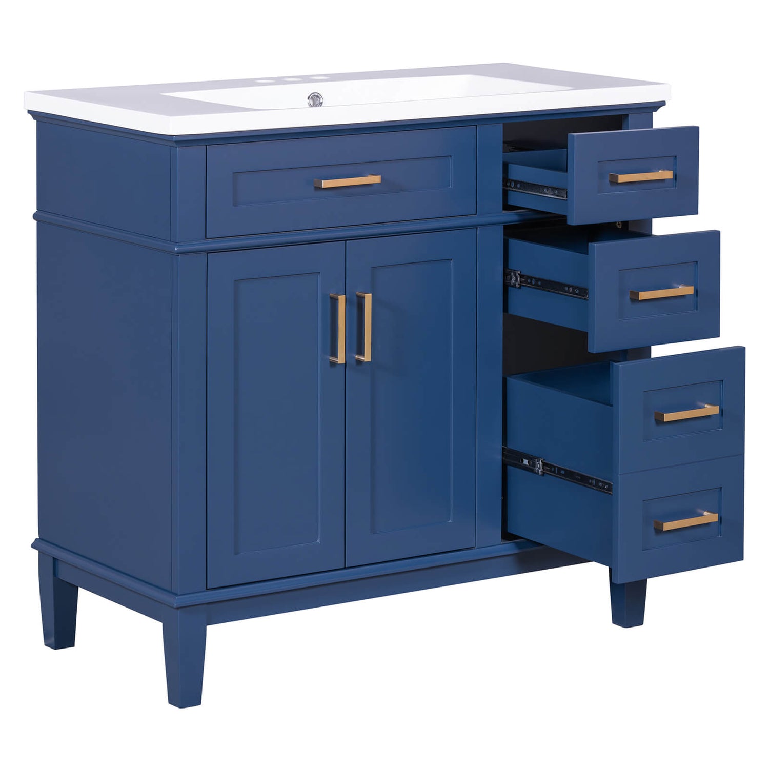 36-inch freestanding bathroom vanity in navy blue