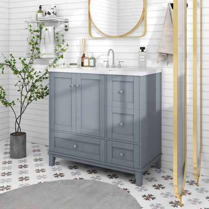 36-inch gray bathroom vanity with resin basin and USB charging