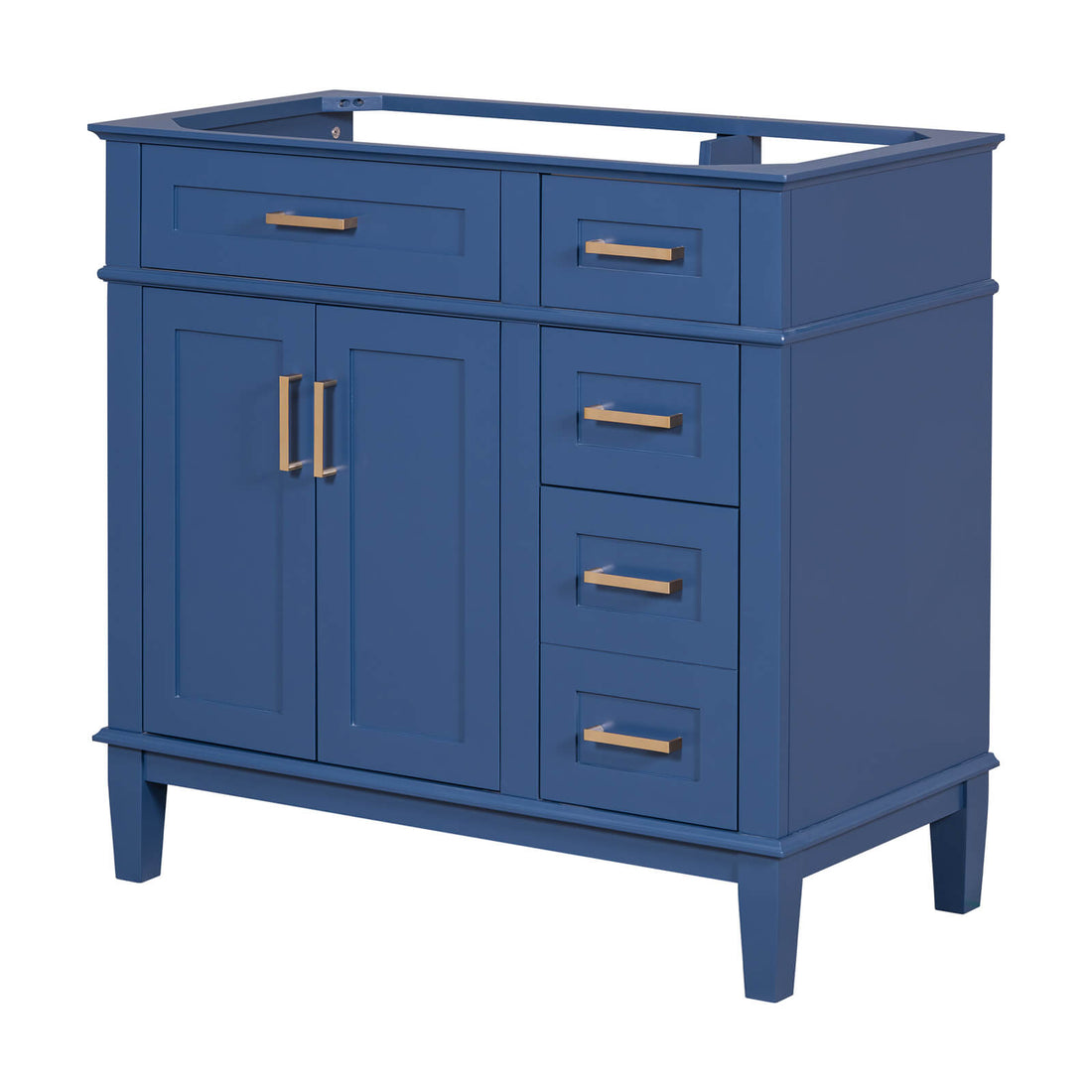 36-inch navy blue solid wood vanity with customizable top option