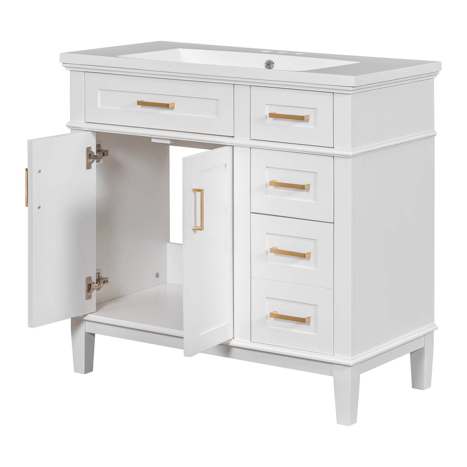 36-inch vanity with three drawers and cabinet doors