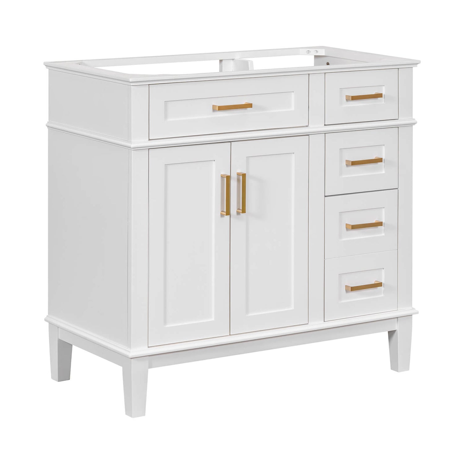 36-inch white solid wood vanity with customizable top and free shipping