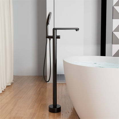 360° Rotatable Floor Mount Tub Filler Freestanding Bathtub Faucet with 3-Spray Handheld