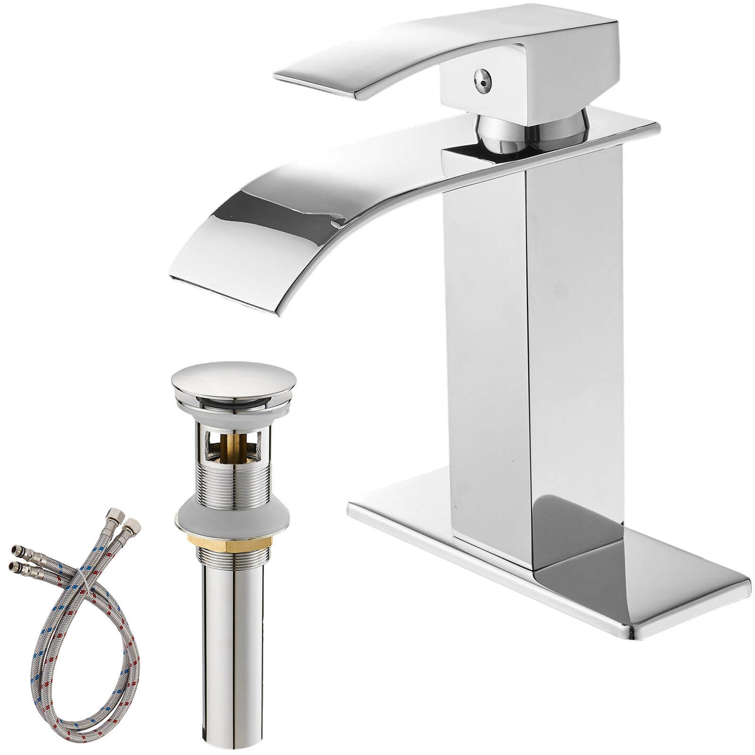 Giving Tree Waterfall Spout Single Handle Bathroom Sink Faucet with Drain