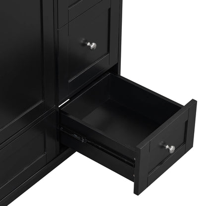 36 inch Black Bathroom Vanity Bottom Drawer Open with Integrated USB Charging