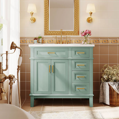 36 inch Mint Green Solid Wood Bathroom Vanity with Resin Sink