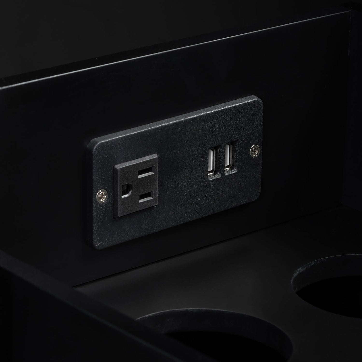 36 inch black bathroom vanity outlet detail with integrated USB charging