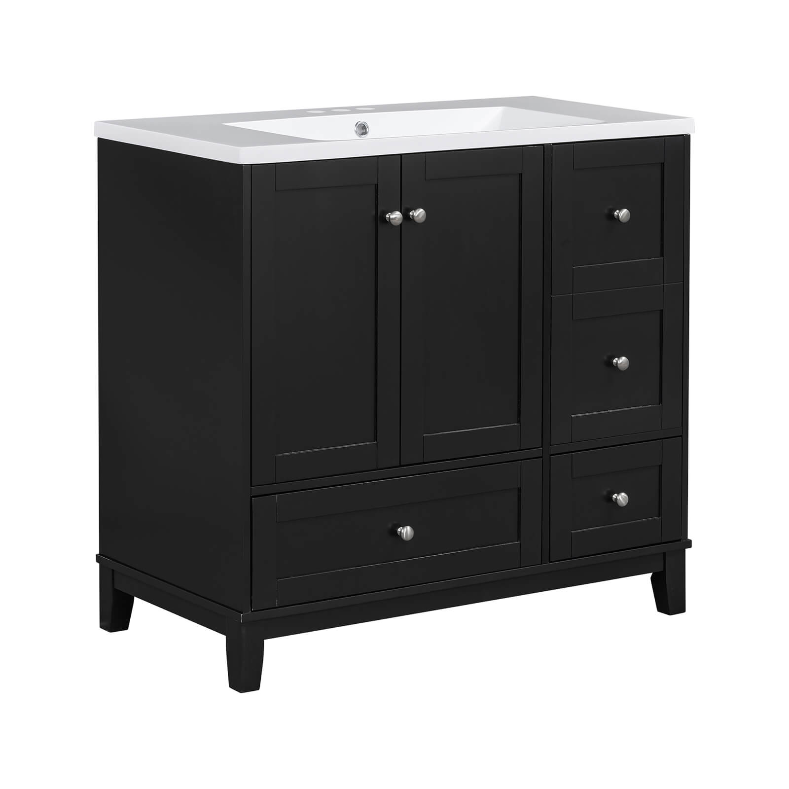 36 inch black bathroom vanity with practical USB charging and robust construction