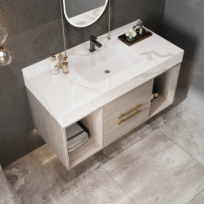 40 Inch White Oak Floating Vanity with Sintered Stone Countertop