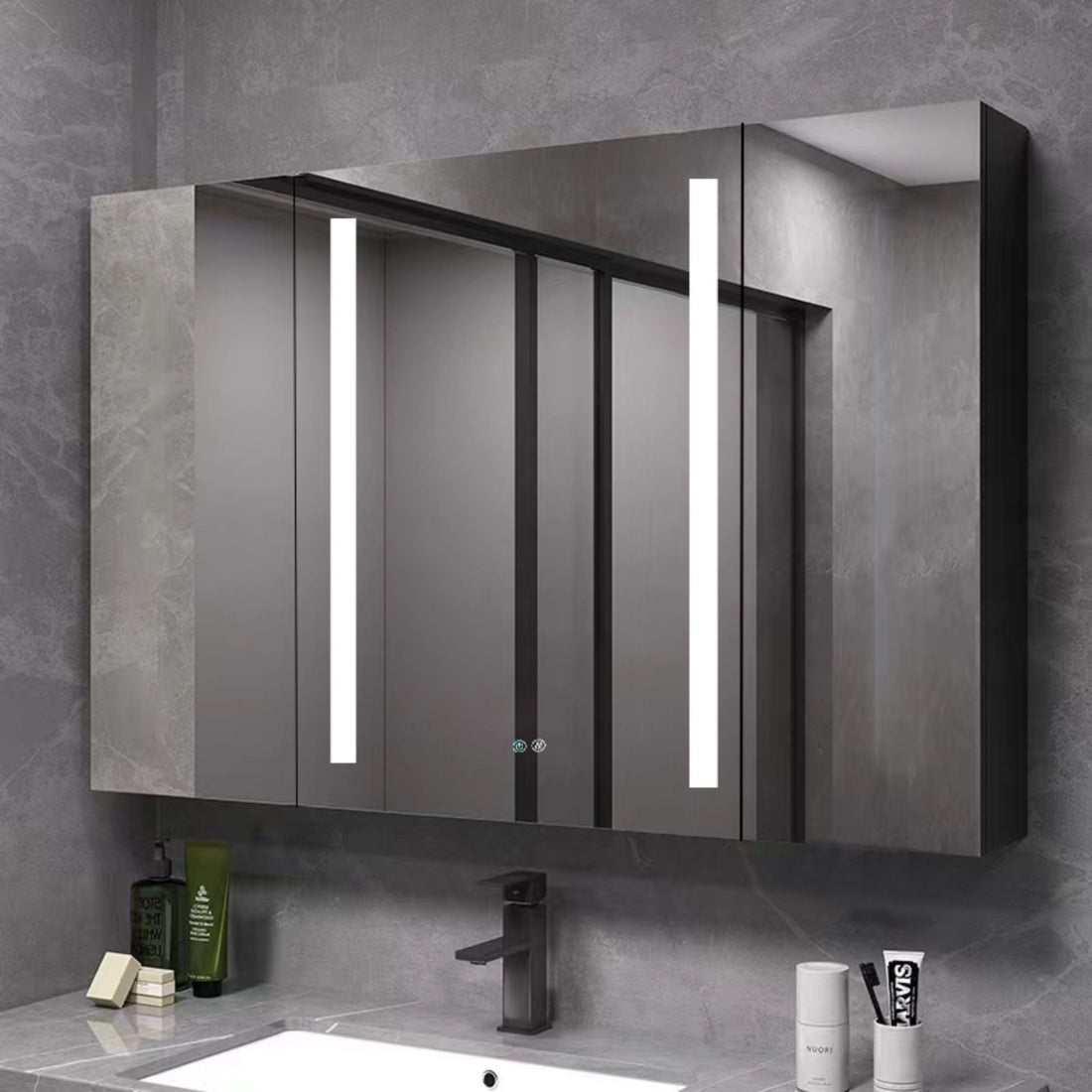 40&quot; x 30&quot; Dimmer Black Surface Mount LED Double Door Defogging Mirror Medicine Cabinet