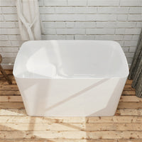 47" Acrylic Freestanding Japanese Soaking Bathtub with Built-in Seat Glossy White