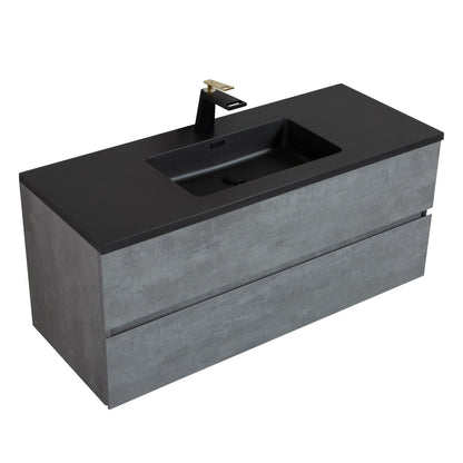 48&quot; Gray Wall-Mounted Vanity Black Top