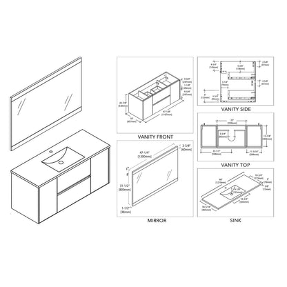 48&quot; Wall-Mounted Vanity Base by Blossom 2 Doors 2 Drawers