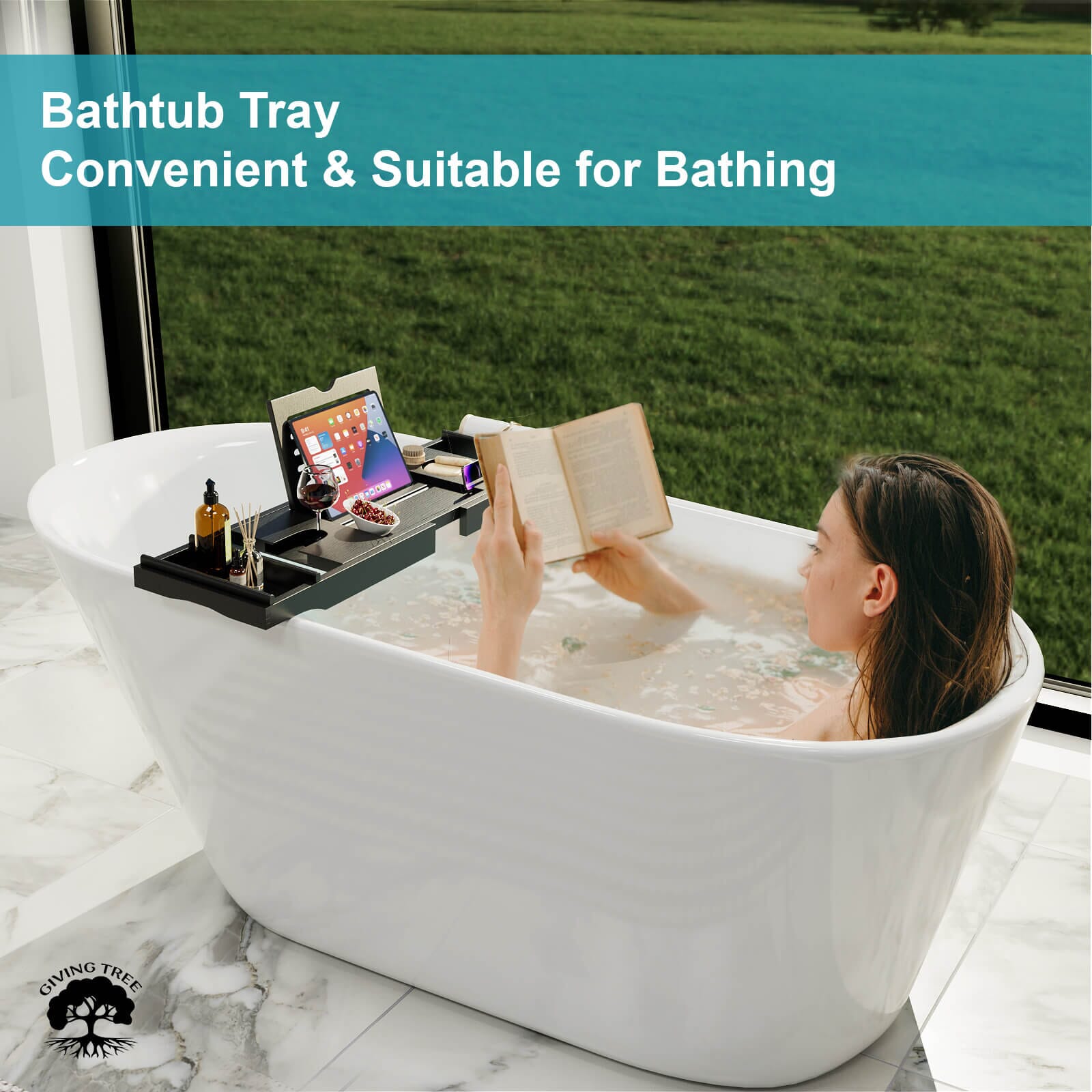 Bamboo Expandable popular Tub Tray Wood