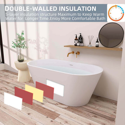 5 layer structure of 55 flat bottom acrylic bathtub provides ultimate thermal insulation