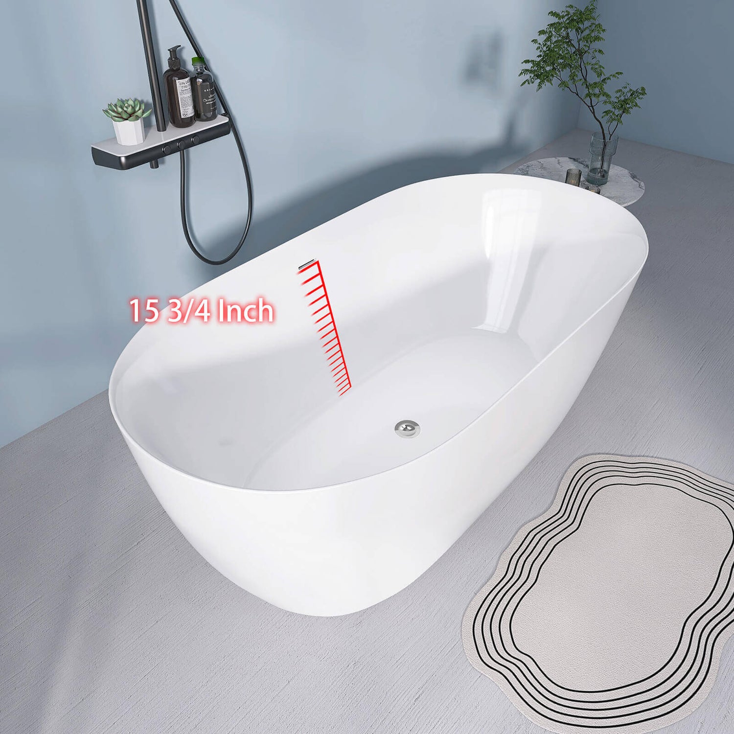 51 Inch Acrylic Freestanding Soaking Tub Overflow Location from Bottom