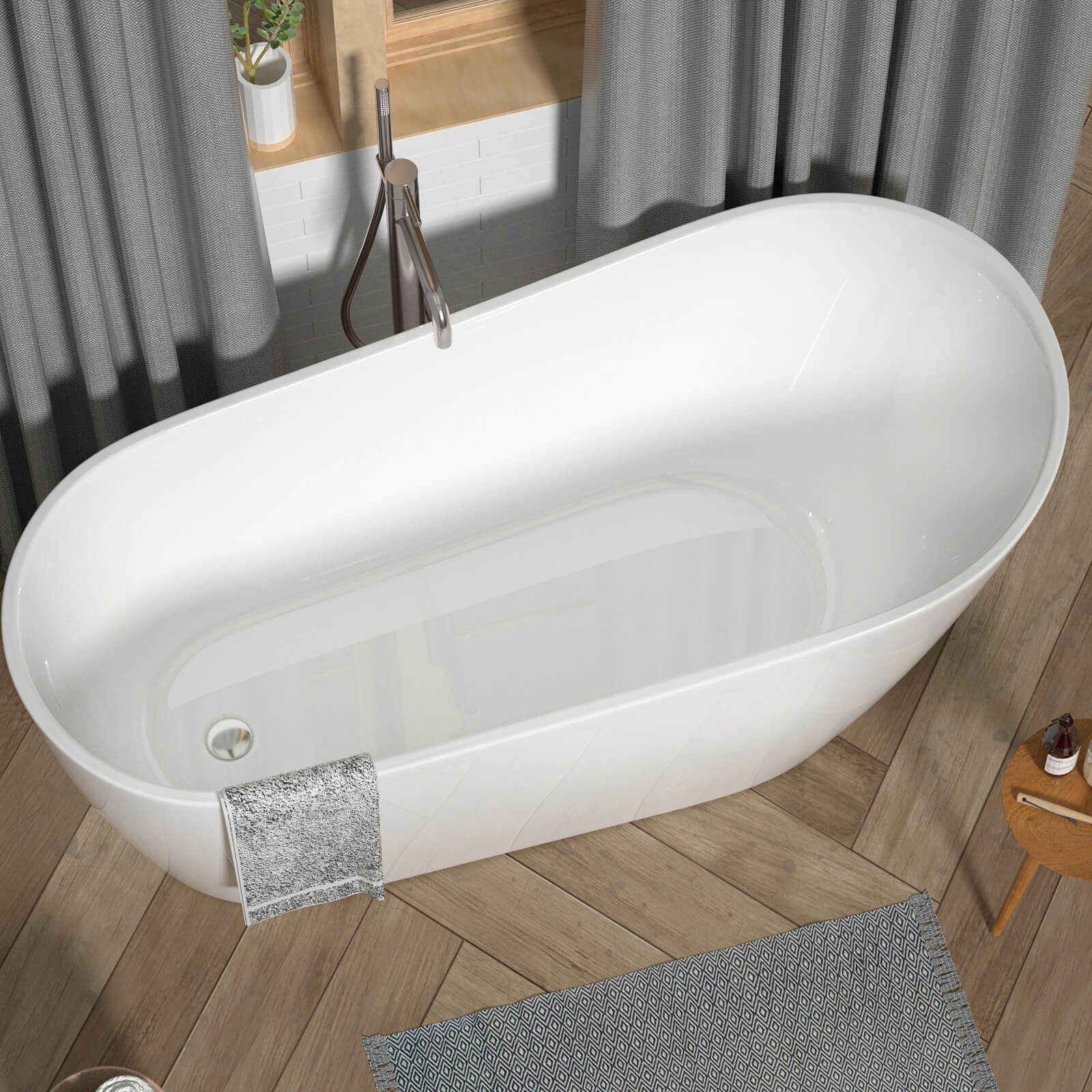 54 inch White Acrylic Slipper Freestanding Soaking Tub