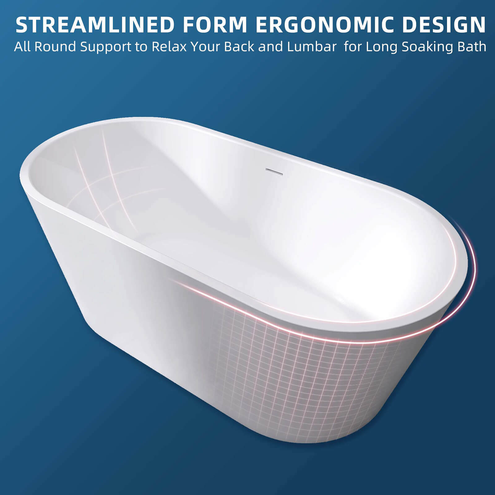 55 flat bottom acrylic bathtub with more ergonomic design